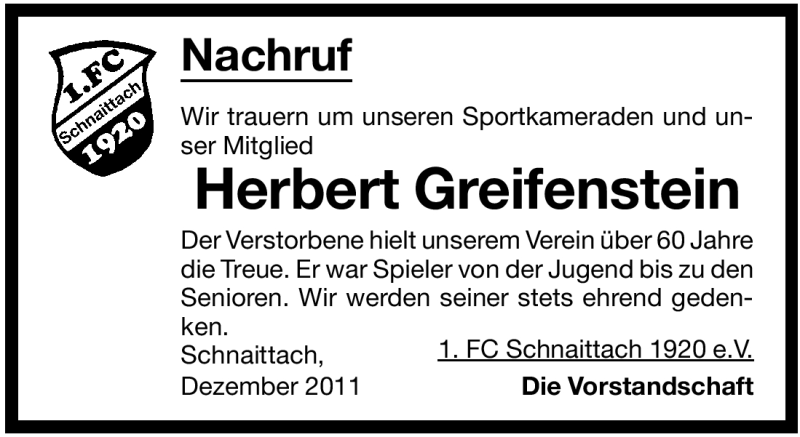  Traueranzeige für Herbert Greifenstein vom 05.12.2011 aus Pegnitz-Zeitung